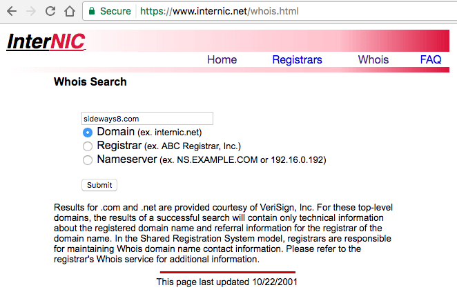 InterNIC WhoIS screenshot
