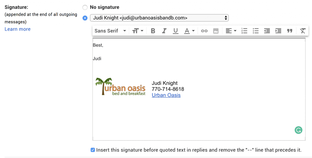 picture of signature inserted inside of a gmail email