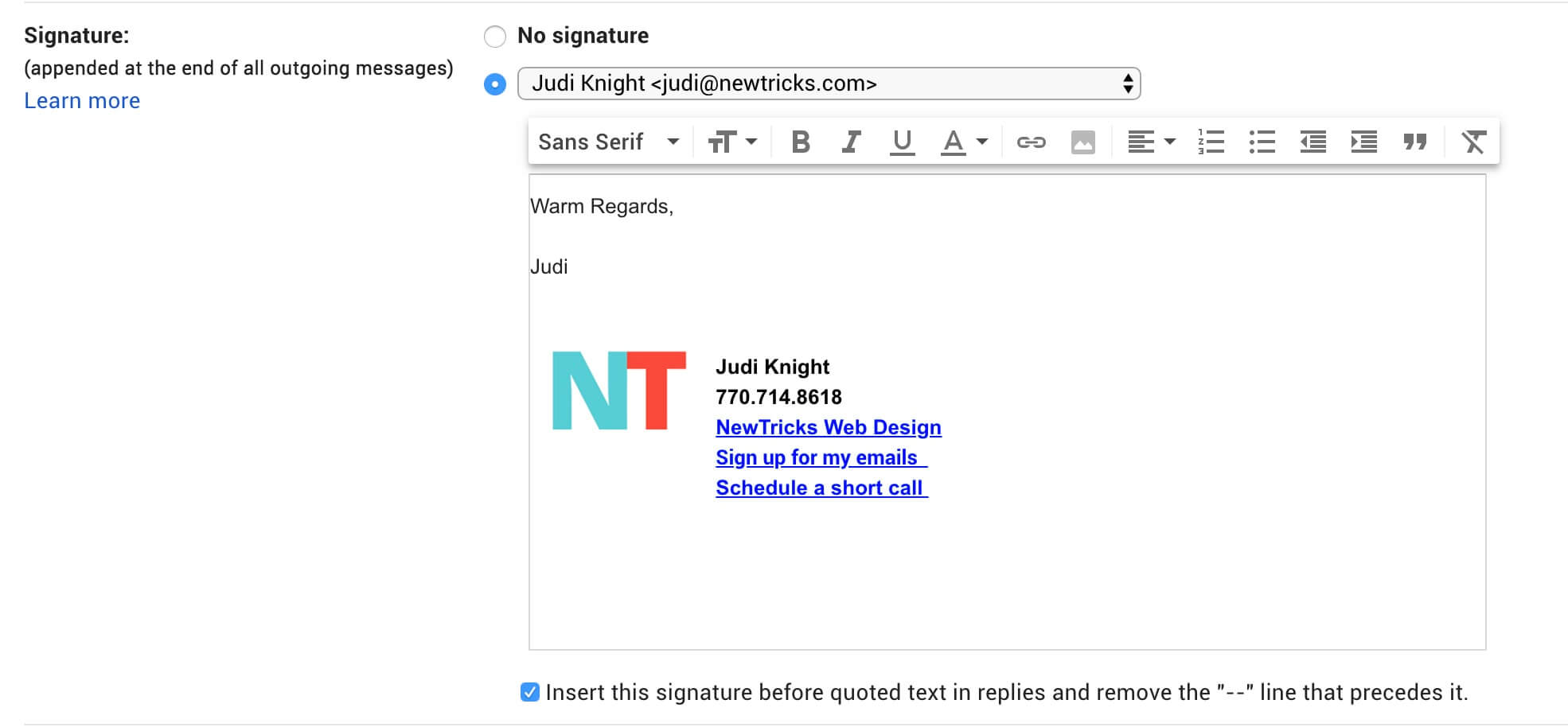 Adding a Signature to Gmail