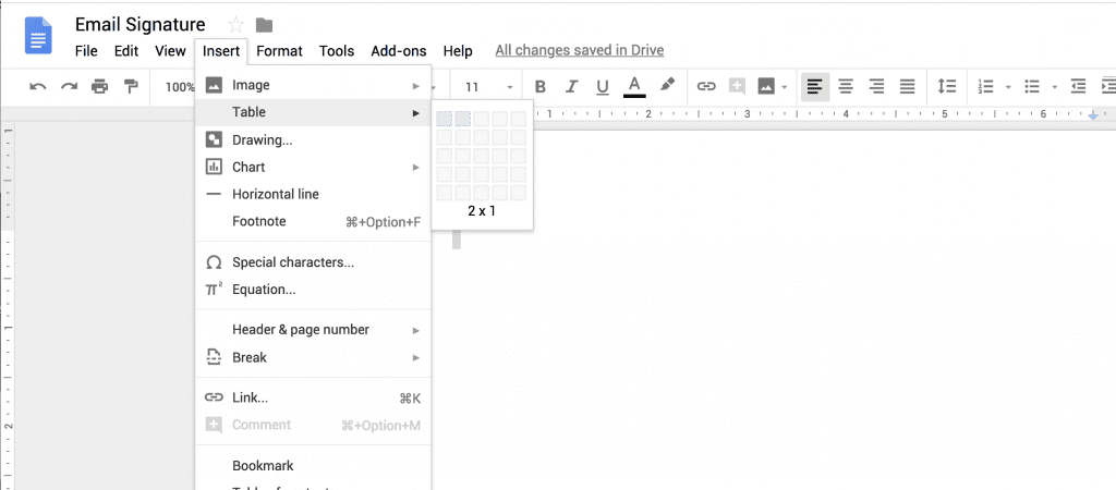 Using a Table to Add Signature to Gmail Email