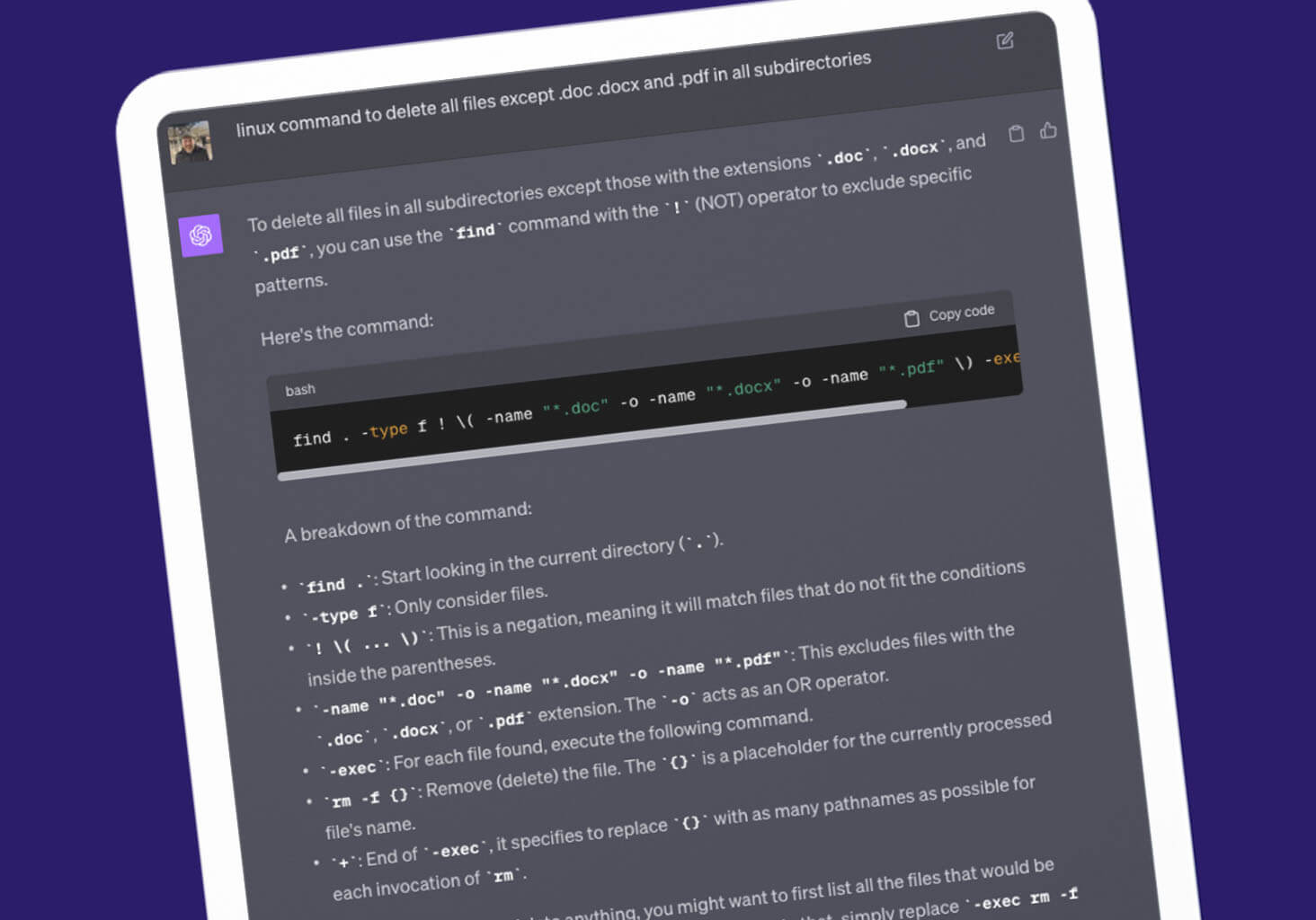 Using Chat GPT To Generate Complex Unix Commands