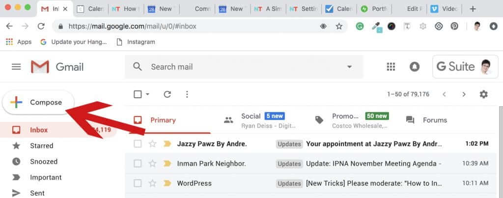 image showing how to compose an email in Gmail