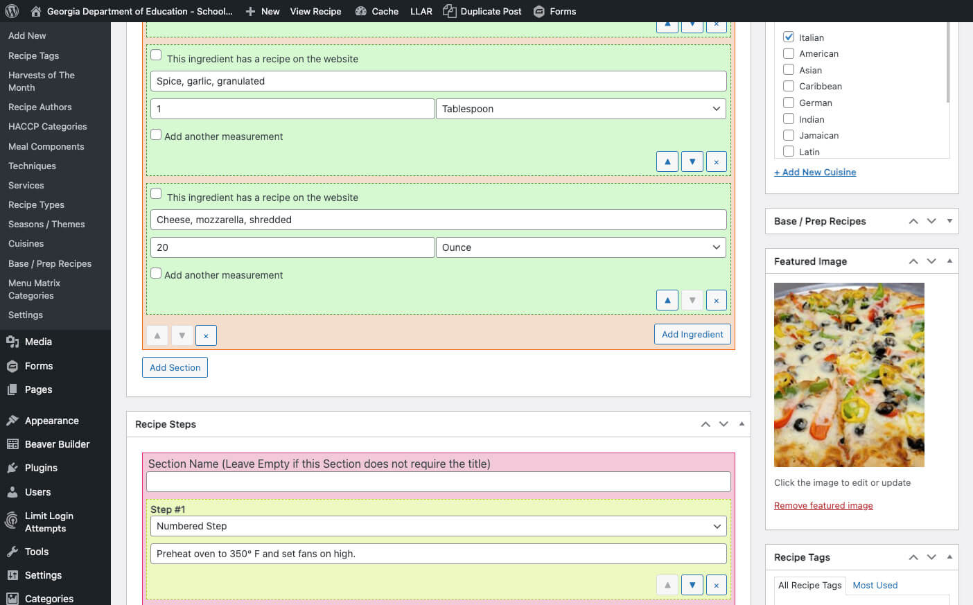 Culinary Hub Ingredient detail website screenshot