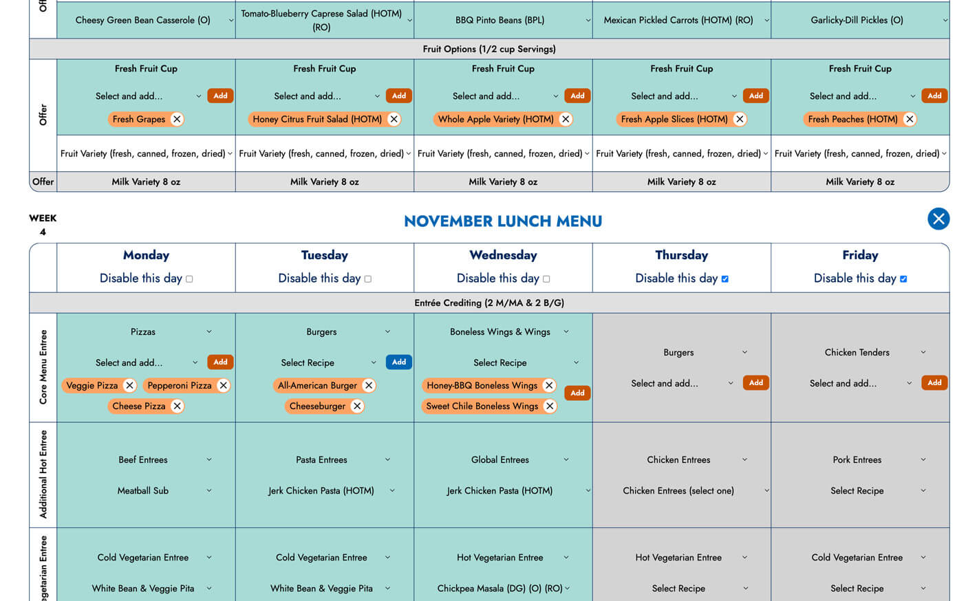 Culinary Example Screenshot of Meal Planner