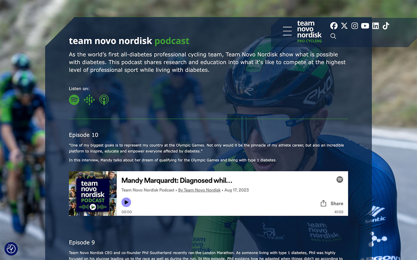Team Novo Nordisk Website Design Podcast Page Screenshot