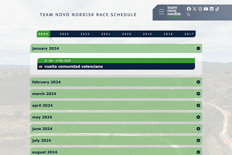 Team Novo Nordisk Website Design Schedule Screenshot