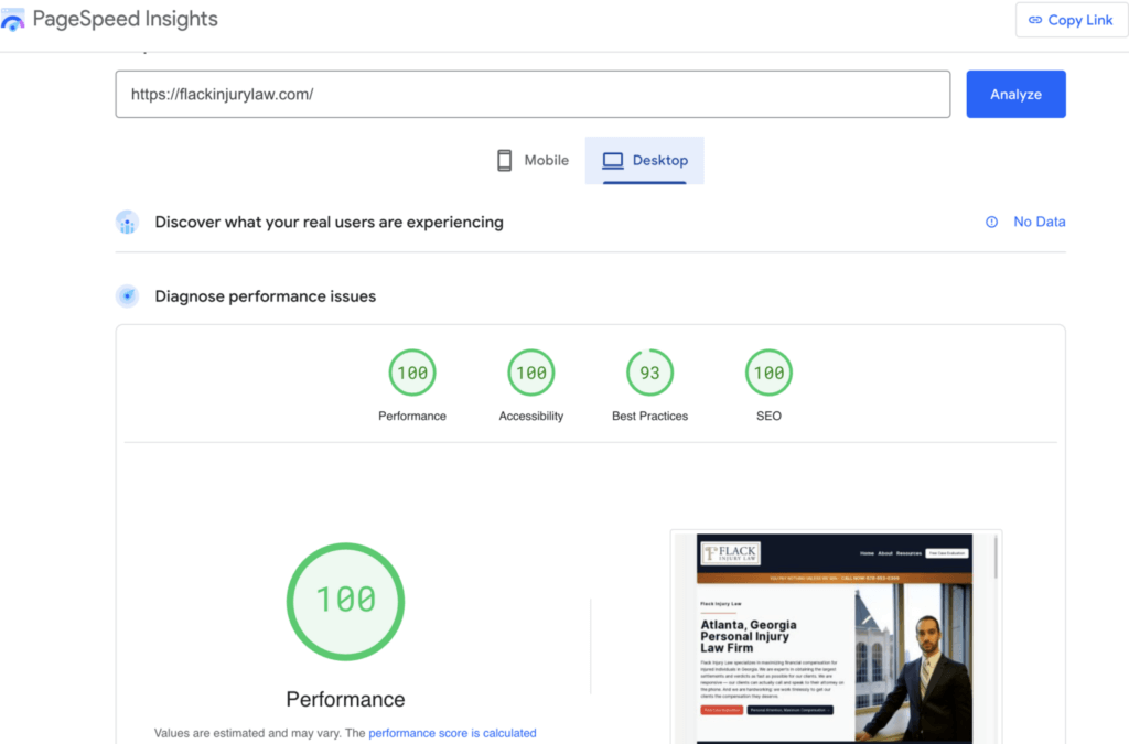 Page SPeed test results