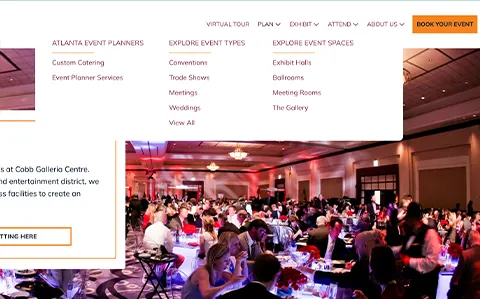 Cobb Galleria Web Design Screenshot of Menu