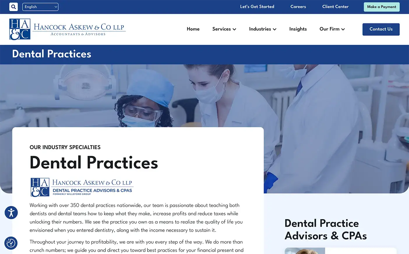 Hancock Web design example of industry page