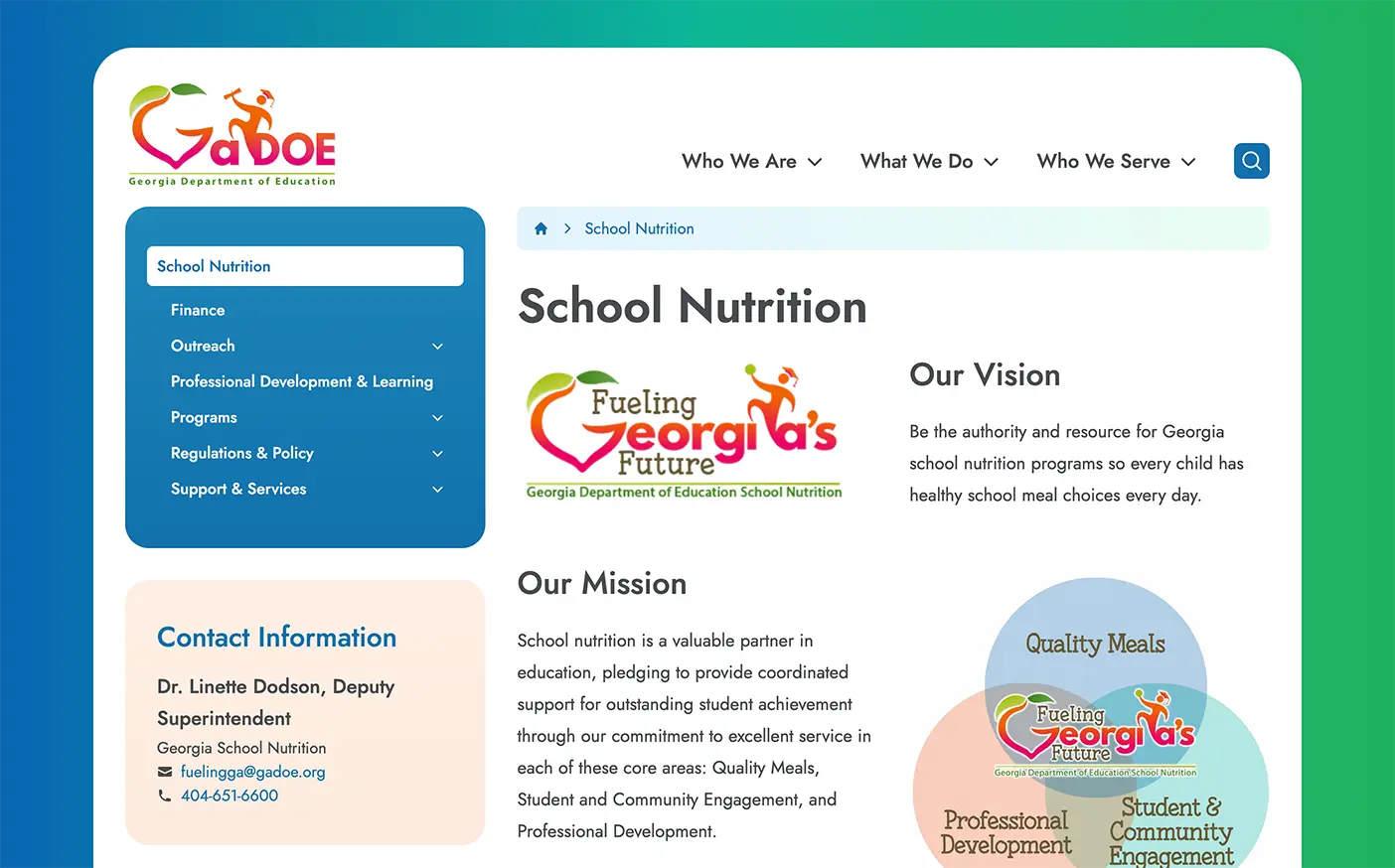 Georgia Department of Education Website School Nutrition Page Screenshot