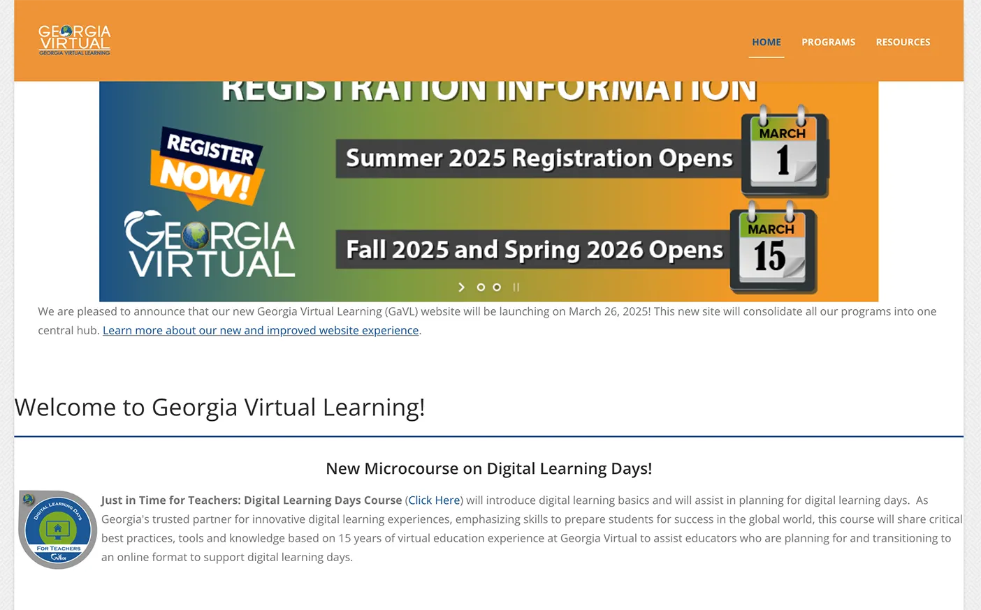 GA Virtual Learning Old home Page Screenshot