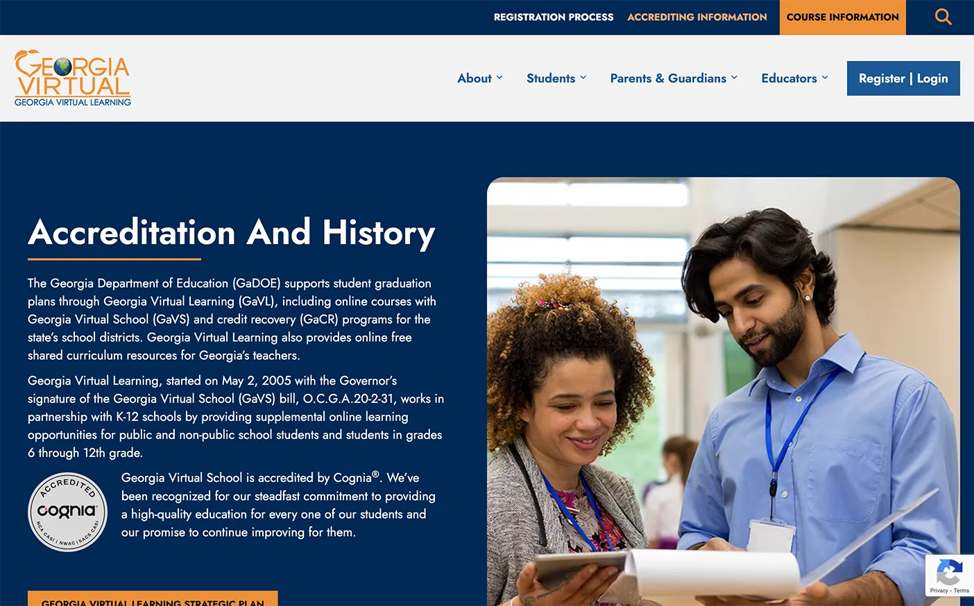 GA Virtual Learning Accreditation and History Page Screenshot