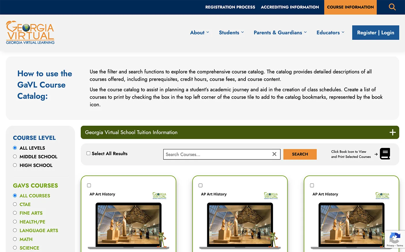 GA Virtual Learning GaVL Course Catalog Page Screenshot