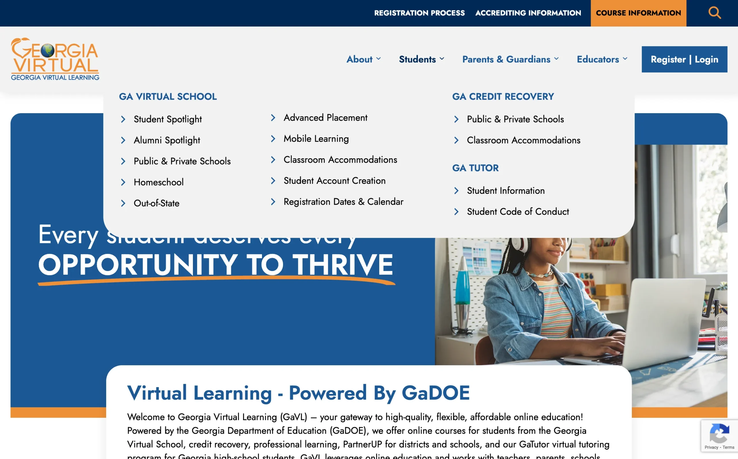 GA Virtual Learning Mega Menu Screenshot