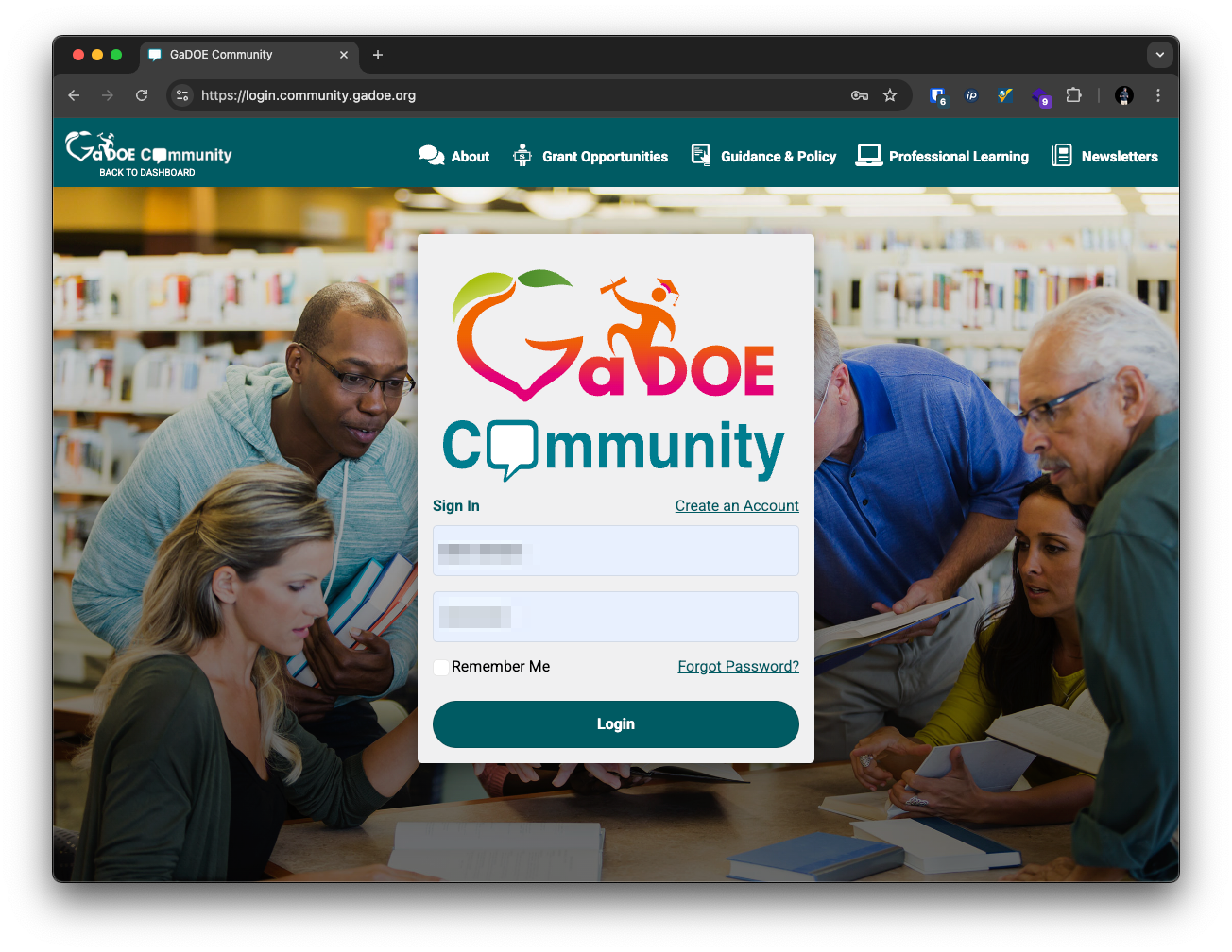 GaDOE Community login blurred