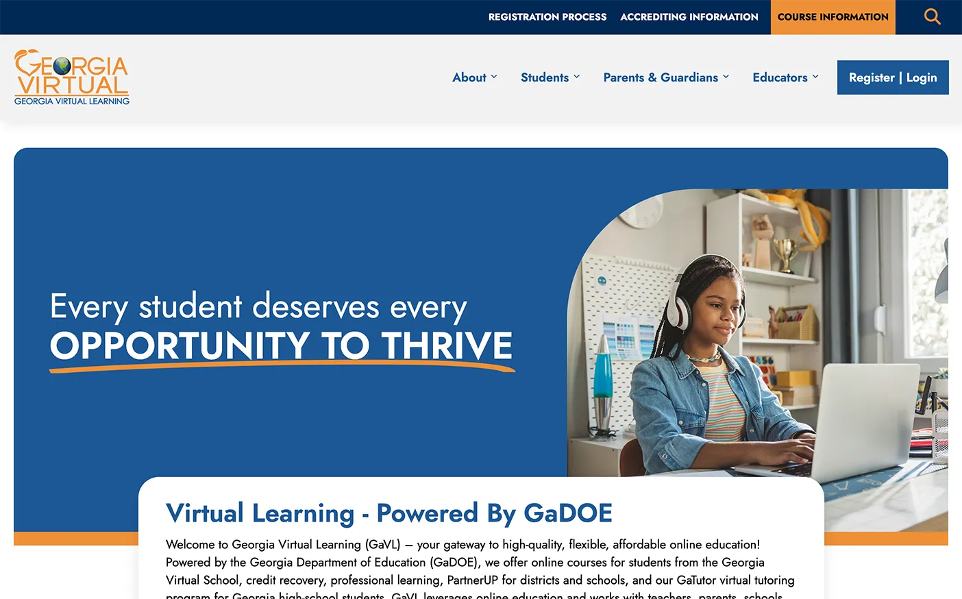 Georgia Virtual Learning New Home Page Screenshot