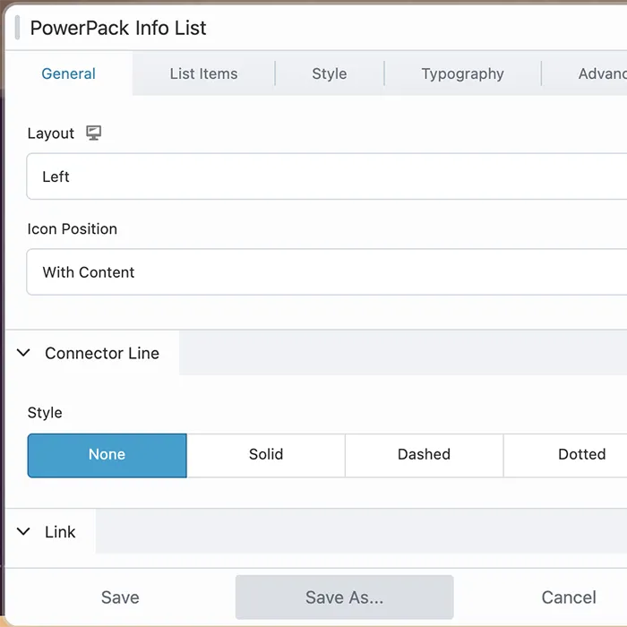 Powerpack Info List Settings