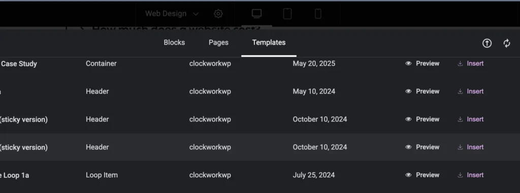 Elementor Templates Screenshot