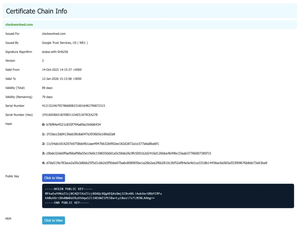 example of certificate chain info